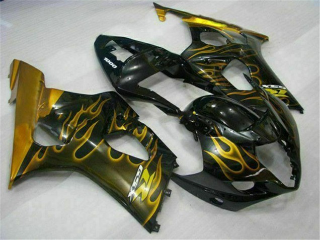 Rabatt Suzuki GSXR 1000 Motorrad Verkleidung 2003-2004 - Glanzendes Schwarz Gold Flamme