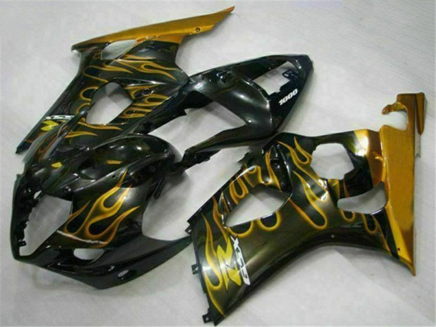Rabatt Suzuki GSXR 1000 Motorrad Verkleidung 2003-2004 - Glanzendes Schwarz Gold Flamme