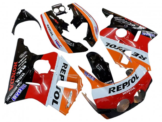 Rabatt Honda CBR400RR NC23 Motorrad Verkleidung 1987-1989 - Orange Weiss Rot Glanzendes Schwarz Repsol HRC