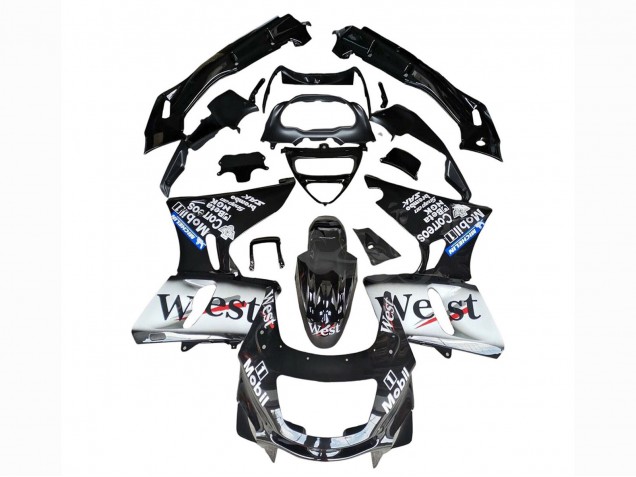 Rabatt Kawasaki ZZR600 Motorrad Verkleidung 1998-2003 - Glanzendes Schwarz Weiss West