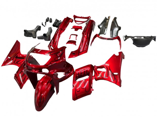 Rabatt Kawasaki ZZR600 Motorrad Verkleidung 1998-2003 - Rot mit Schwarz Flamme