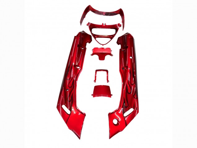 Rabatt Kawasaki ZZR600 Motorrad Verkleidung 1998-2003 - Rot mit Schwarz Flamme
