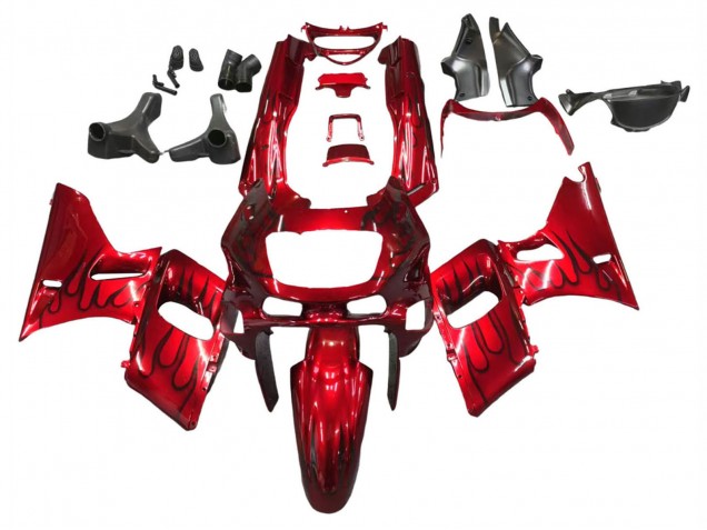 Rabatt Kawasaki ZZR600 Motorrad Verkleidung 1998-2003 - Rot mit Schwarz Flamme