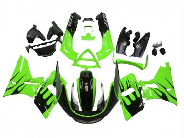 Rabatt Kawasaki ZZR600 Motorrad Verkleidung 1998-2003 - Grun Glanzendes Schwarz Flamme