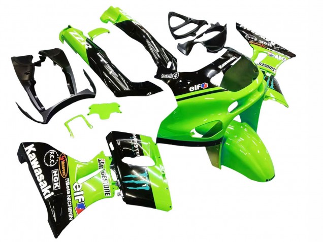 Rabatt Kawasaki ZZR600 Motorrad Verkleidung 1998-2003 - Grun Glanzendes Schwarz Blau Monster Elf Touch4 Bridgestone