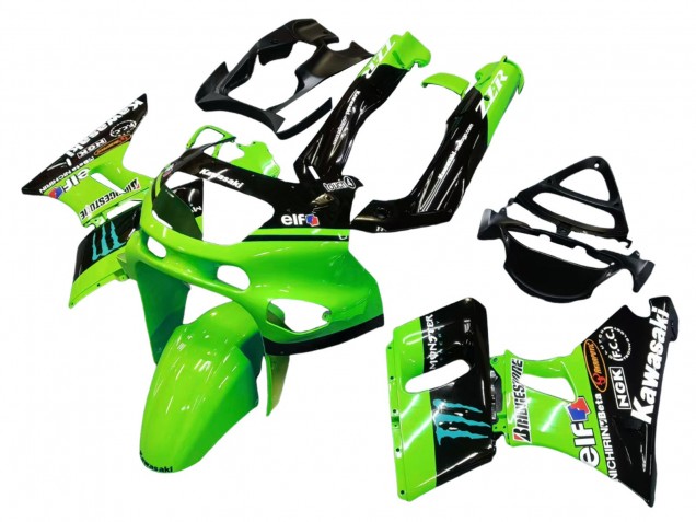 Rabatt Kawasaki ZZR600 Motorrad Verkleidung 1998-2003 - Grun Glanzendes Schwarz Blau Monster Elf Touch4 Bridgestone