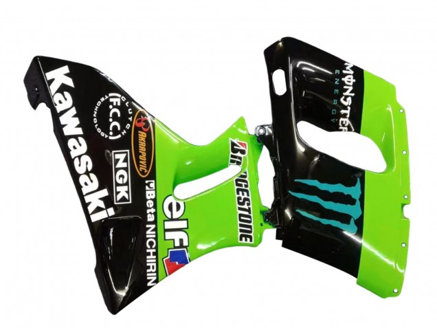 Rabatt Kawasaki ZZR600 Motorrad Verkleidung 1998-2003 - Grun Glanzendes Schwarz Blau Monster Elf Touch4 Bridgestone