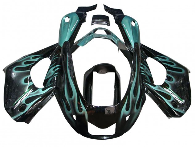 Rabatt Yamaha YZF 1000R Thunderace Motorrad Verkleidung 1997-2007 - Glanzendes Schwarz mit Blau Flamme