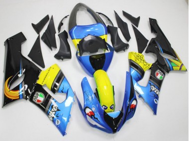 Rabatt Kawasaki ZX6R Motorrad Verkleidung 2005-2006 - Blau Gelb Schwarz Hai