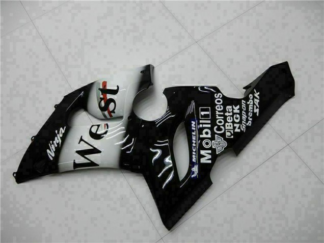 Rabatt Kawasaki ZX6R Motorrad Verkleidung 2005-2006 - Glanzendes Schwarz Weiss West