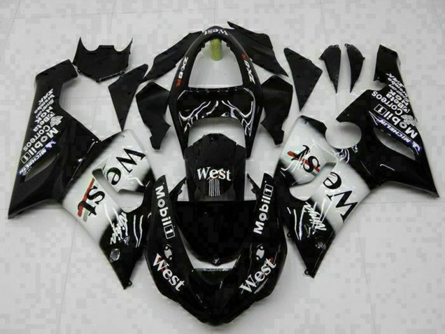 Rabatt Kawasaki ZX6R Motorrad Verkleidung 2005-2006 - Glanzendes Schwarz Weiss West