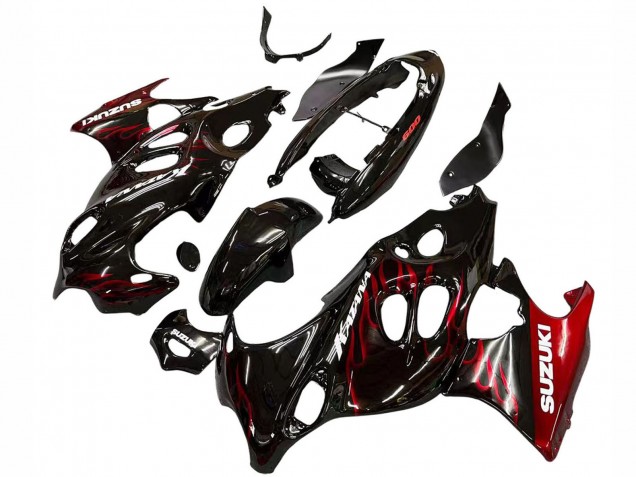 Rabatt Suzuki GSX600F/GSX750F Motorrad Verkleidung 2004-2006 - Glanzendes Schwarz Rot Flamme
