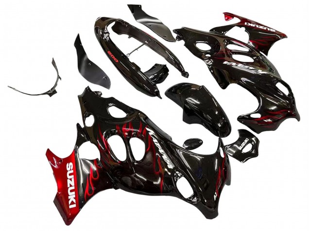 Rabatt Suzuki GSX600F/GSX750F Motorrad Verkleidung 2004-2006 - Glanzendes Schwarz Rot Flamme