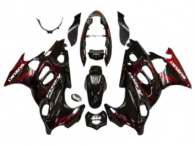 Rabatt Suzuki GSX600F/GSX750F Motorrad Verkleidung 2004-2006 - Glanzendes Schwarz Rot Flamme