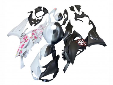 Rabatt Kawasaki ZX6R Motorrad Verkleidung 2023-2025 - Schwarz Weiss mit Blume