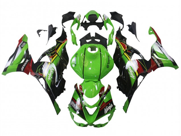 Rabatt Kawasaki ZX6R Motorrad Verkleidung 2023-2025 - Grun Schwarz Rot Gelb Dunlop