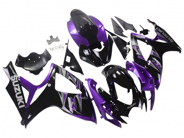 Rabatt Suzuki GSXR 600 / GSXR 750 Motorrad Verkleidung Kit 2006-2007 - Lila Glanzendes Schwarz