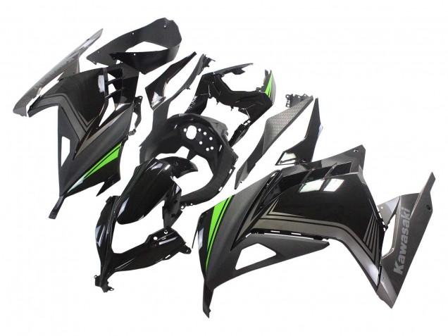 Rabatt Kawasaki EX300 Motorrad Verkleidung 2013-2017 - Glanzendes Schwarz Matt Schwarz Grun