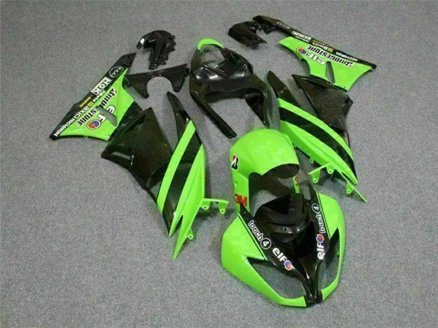Rabatt Kawasaki ZX6R Motorrad Verkleidung 2009-2012 - Grun Glanzendes Schwarz Elf Touch4 Bridgestone
