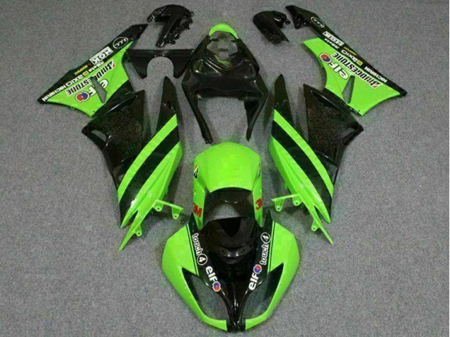 Rabatt Kawasaki ZX6R Motorrad Verkleidung 2009-2012 - Grun Glanzendes Schwarz Elf Touch4 Bridgestone