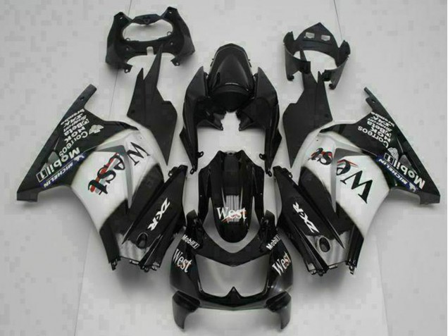 Rabatt Kawasaki EX250 Motorrad Verkleidung 2008-2012 - Glanzendes Schwarz Weiss West