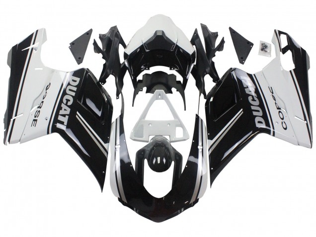 Rabatt Ducati 848/1098/1198 Motorrad Verkleidung 2007-2014 - Weiss Glanzendes Schwarz Corse