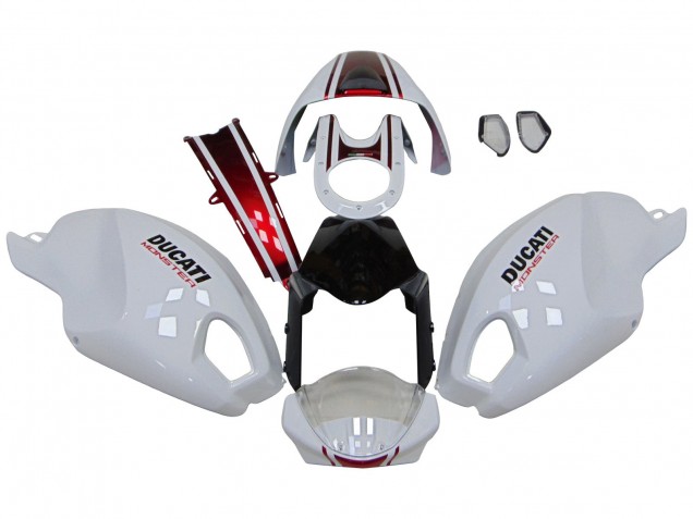 Rabatt Ducati Monster 696 796 1100 1100S Motorrad Verkleidung 2008-2012 - Weiss Rot Glanzendes Schwarz