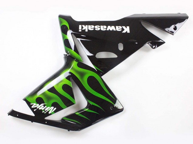 Rabatt Kawasaki ZX10R Motorrad Verkleidung 2004-2005 - Schwarz mit Gruner Flamme Ninja