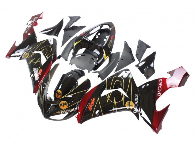 Rabatt Kawasaki ZX10R Motorrad Verkleidung 2006-2007 - Schwarz Rot Gold BACARDI
