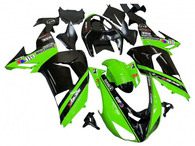 Rabatt Kawasaki ZX10R Motorrad Verkleidung 2006-2007 - Grun Schwarz Elf Touch4 3M