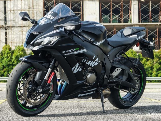 Rabatt Kawasaki ZX10R Motorrad Verkleidung 2011-2015 - Matt Schwarz Weiss Grun Schnee Aufkleber
