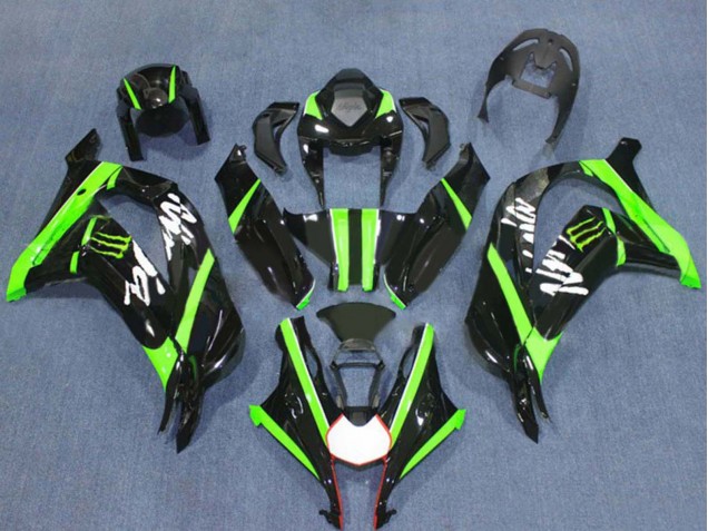 Rabatt Kawasaki ZX10R Motorrad Verkleidung 2016-2020 - Glanzendes Schwarz Grun Monster