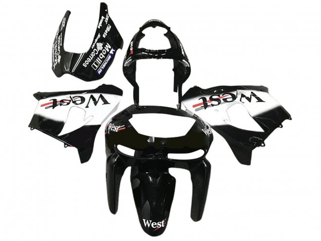 Rabatt Kawasaki ZX6R Motorrad Verkleidung 1998-1999 - Glanzendes Schwarz Weiss West