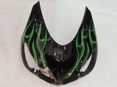 Rabatt Kawasaki ZX14R ZZR1400 Motorrad Verkleidung 2006-2011 - Glanzendes Schwarz Grun Flamme