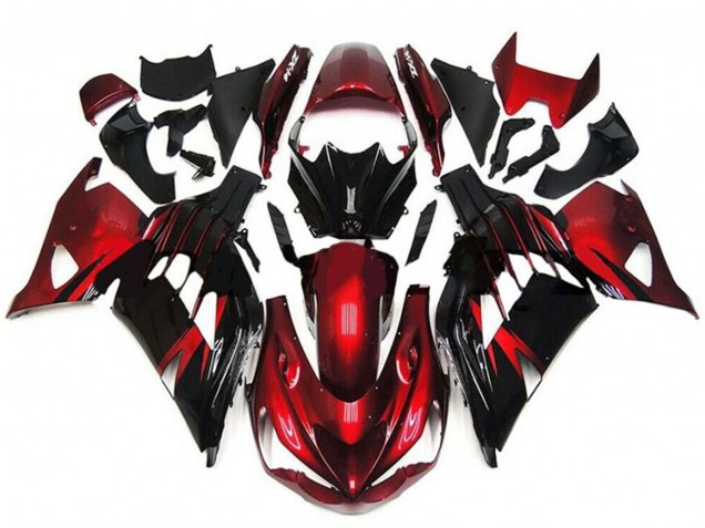 Rabatt Kawasaki ZX14R ZZR1400 Motorrad Verkleidung 2012-2024 - Rot Glanzendes Schwarz