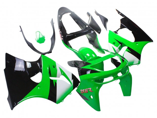 Rabatt Kawasaki ZX6R Motorrad Verkleidung 1998-1999 - Grun Weiss Glanzendes Schwarz
