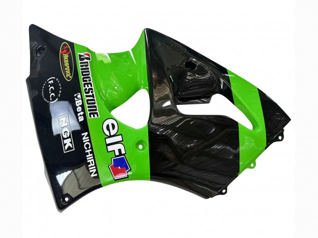 Rabatt Kawasaki ZX6R Motorrad Verkleidung 1998-1999 - Grun Glanzendes Schwarz Elf Bridgestone