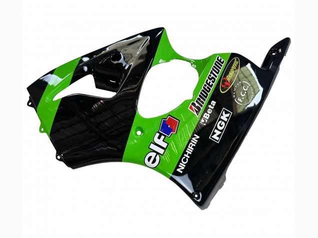 Rabatt Kawasaki ZX6R Motorrad Verkleidung 1998-1999 - Grun Glanzendes Schwarz Elf Bridgestone