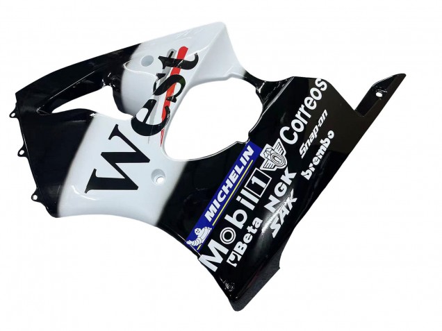 Rabatt Kawasaki ZX6R Motorrad Verkleidung 2000-2002 - Glanzendes Schwarz Weiss West Michelin