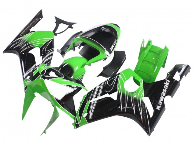 Rabatt Kawasaki ZX6R Motorrad Verkleidung 2003-2004 - Grun Weiss Schwarz