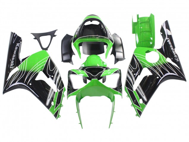 Rabatt Kawasaki ZX6R Motorrad Verkleidung 2003-2004 - Grun Weiss Schwarz