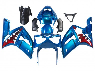 Rabatt Kawasaki ZX6R Motorrad Verkleidung 2003-2004 - Blau Weiss Rot Hai
