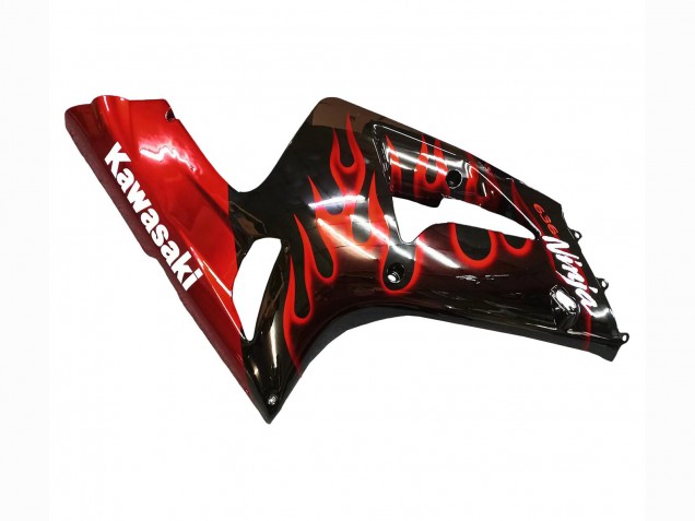 Rabatt Kawasaki ZX6R Motorrad Verkleidung 2003-2004 - Glanzendes Schwarz Rot Flamme