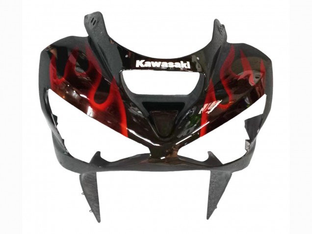 Rabatt Kawasaki ZX6R Motorrad Verkleidung 2003-2004 - Glanzendes Schwarz Rot Flamme
