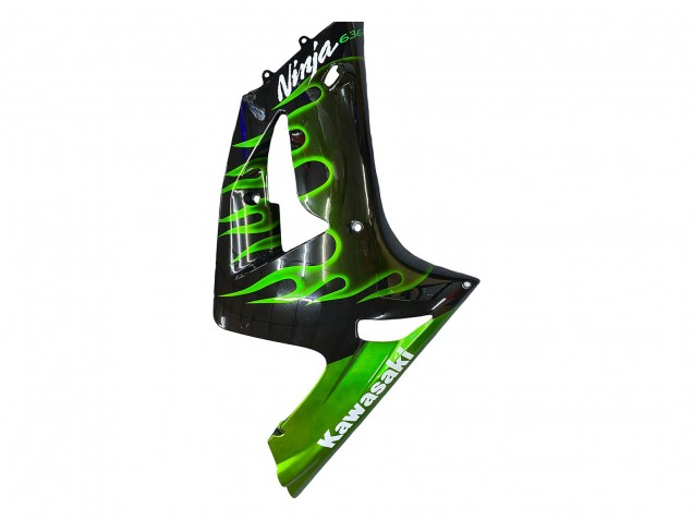 Rabatt Kawasaki ZX6R Motorrad Verkleidung 2003-2004 - Glanzendes Schwarz Grun Flamme