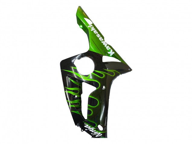 Rabatt Kawasaki ZX6R Motorrad Verkleidung 2003-2004 - Glanzendes Schwarz Grun Flamme