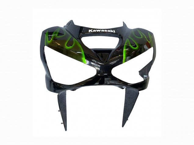 Rabatt Kawasaki ZX6R Motorrad Verkleidung 2003-2004 - Glanzendes Schwarz Grun Flamme