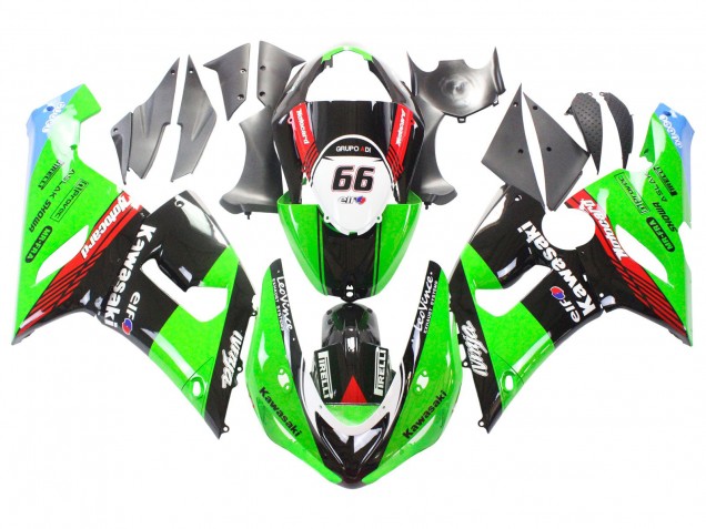 Rabatt Kawasaki ZX6R Motorrad Verkleidung 2005-2006 - Grun Rot Schwarz Elf 66