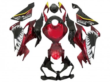 Rabatt Kawasaki ZX6R Motorrad Verkleidung 2013-2018 - Rot Gelb Schwarz Weiss Hai