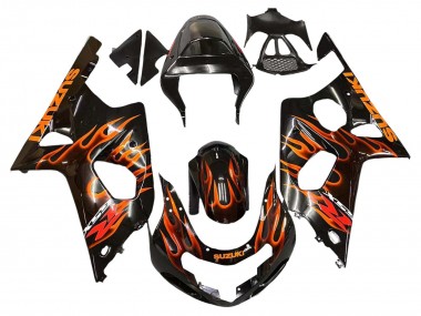 Rabatt Suzuki GSXR1000 Motorrad Verkleidung 2000-2002 - Glanzendes Schwarz Orange Flamme